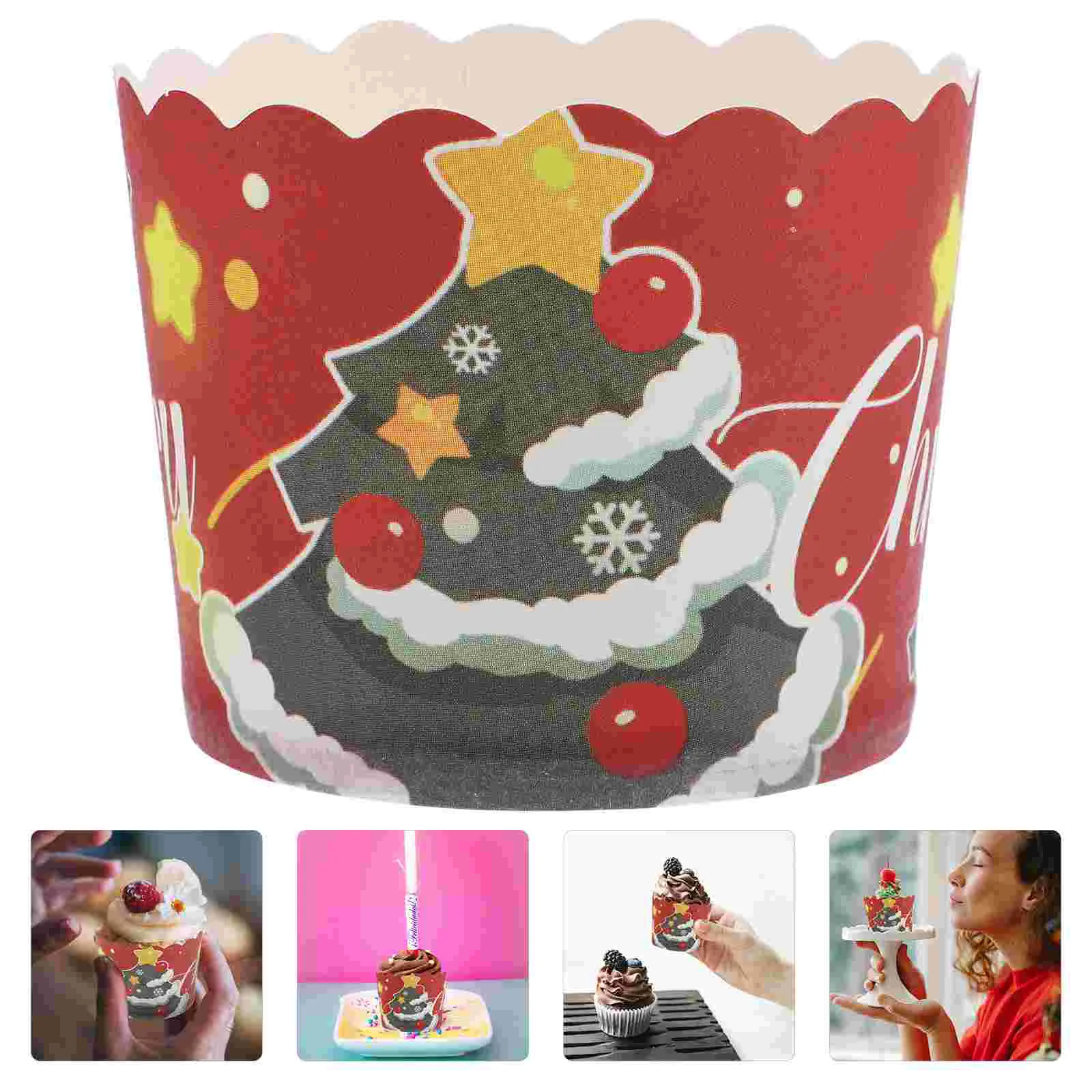 

50Pcs Christmas Cupcake Wrappers Muffin Wrappers Liners Baking Cups Holiday Festival Party Supplies