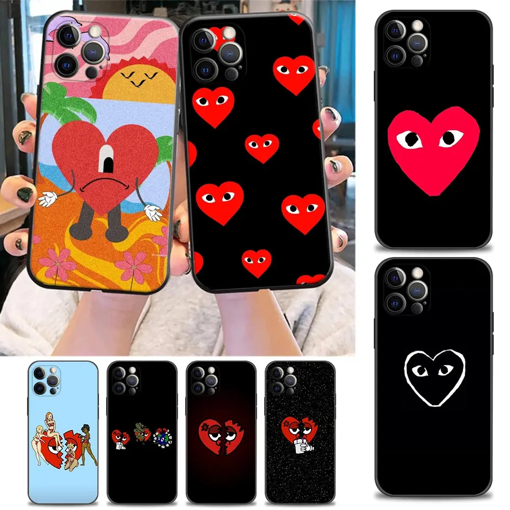 

Funda Coque Phone Case for iPhone Apple 11 12 13 14 Pro 7 8 SE X XR XS Max Mini Plus Case Capa Cover Red PLAY Heart CDG Luxury