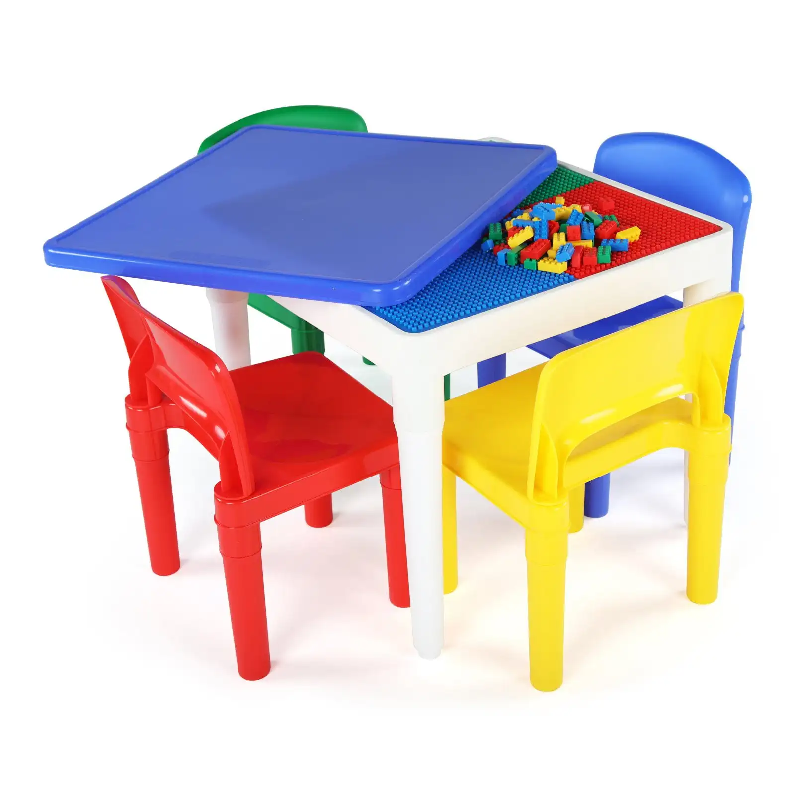 

Humble Crew Playtime 2-in-1 Building Blocks-Compatible 5 Piece Square Table and Chair Set