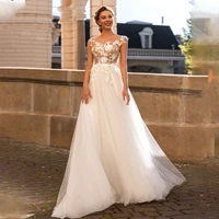 sheer illusoion wedding dresses cap sleeves floor length applique 3d flower bridal gowns 2022 custom made civil robe de mariee