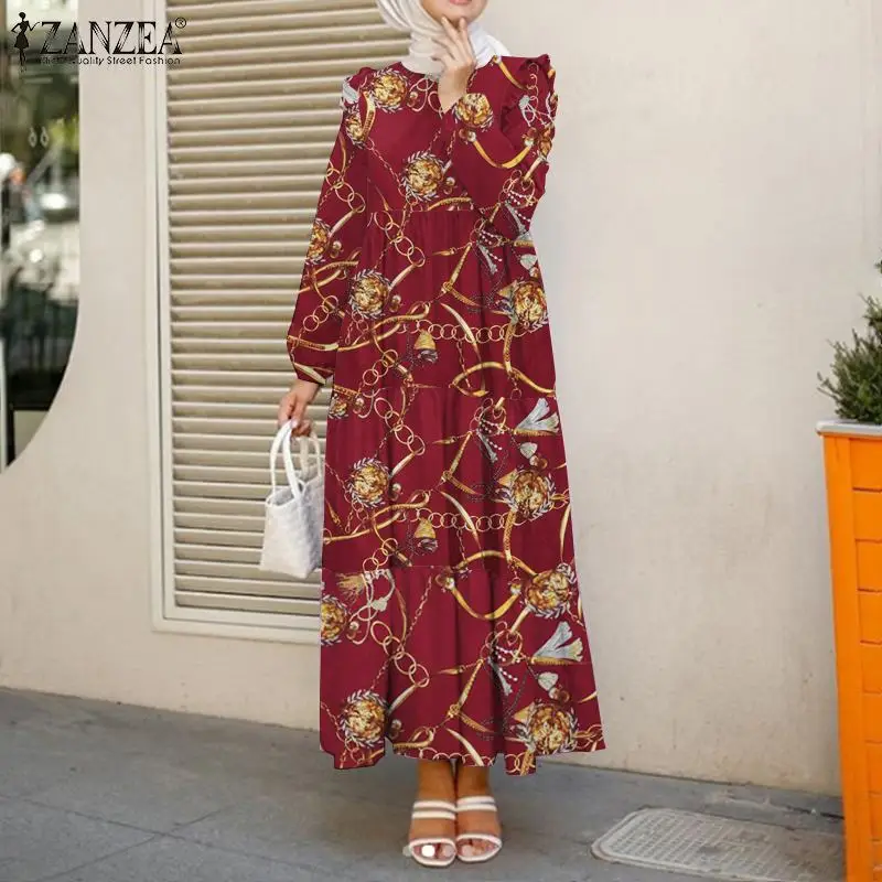 

ZANZEA Women Vintage Floral Printed Sundress Spring Long Sleeve Dubai Turkey Abaya Hijab Dress Caftan Marocain Eid Mubarek Robe