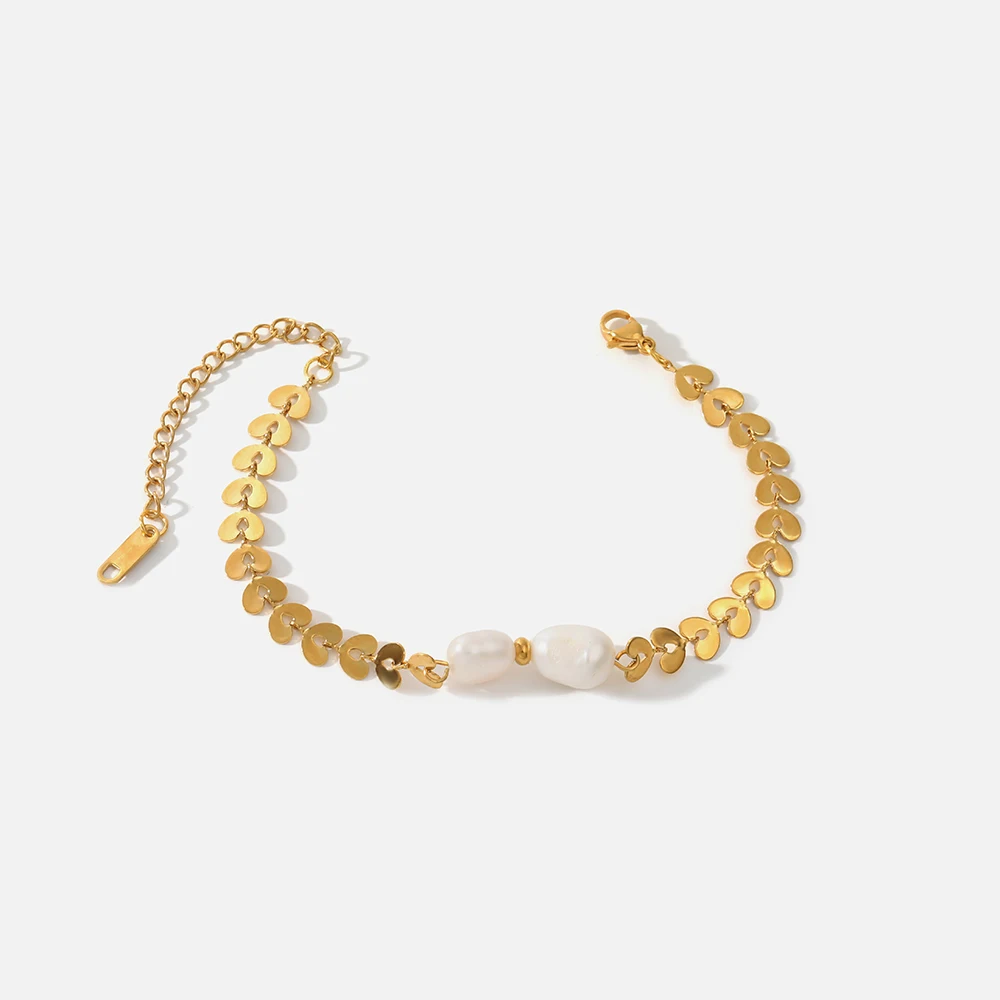 

Stainless Steel Natural Pearl Chains Bracelet For Woman Exquisite 18 K Heart Chains Bracelet Anniversary Gift Luxury Jewelry