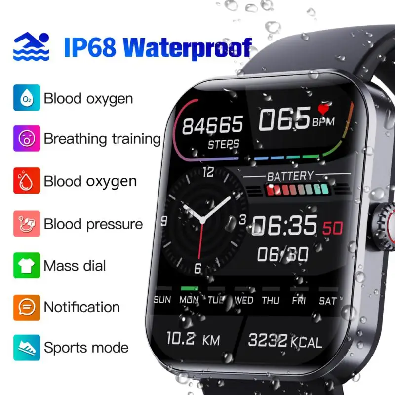 

Модные спортивные Смарт-часы F57L с HD экраном 1,91 дюйма, пульсометром, Глюкометром/кислородом/давлением, водонепроницаемые Смарт-часы