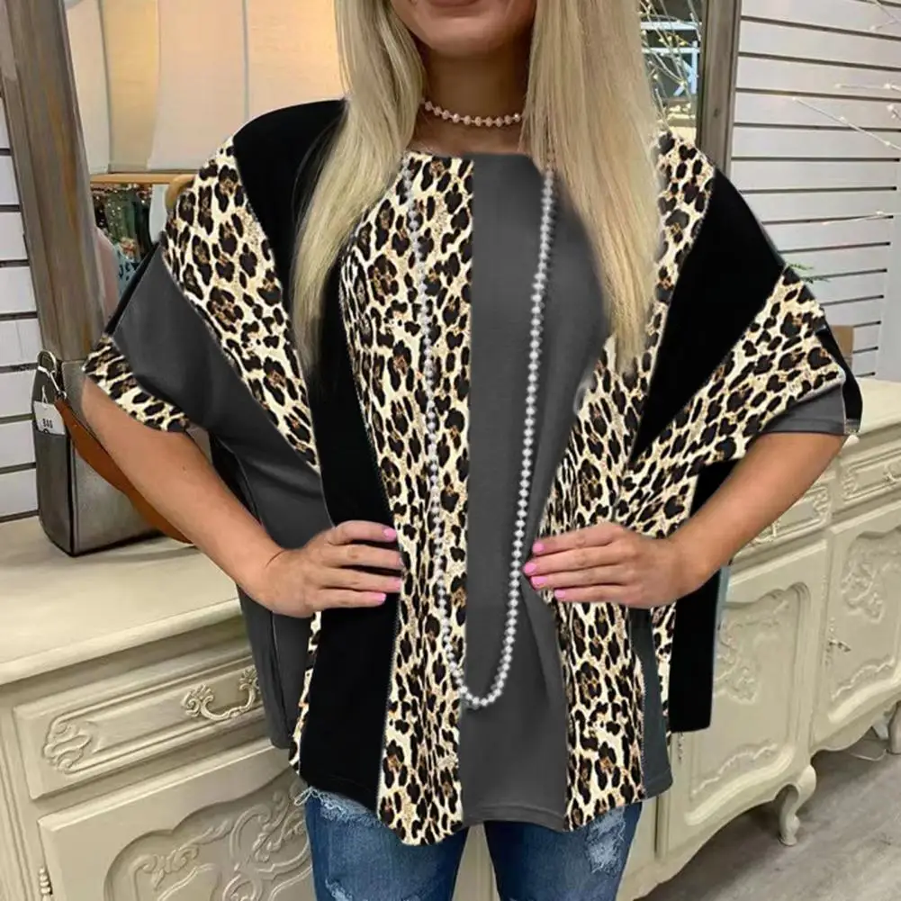 Купи Fashion Printed T-shirt Short Sleeve Casual Loose Leopard Print Blouse Blouse Loose Top for Office за 361 рублей в магазине AliExpress