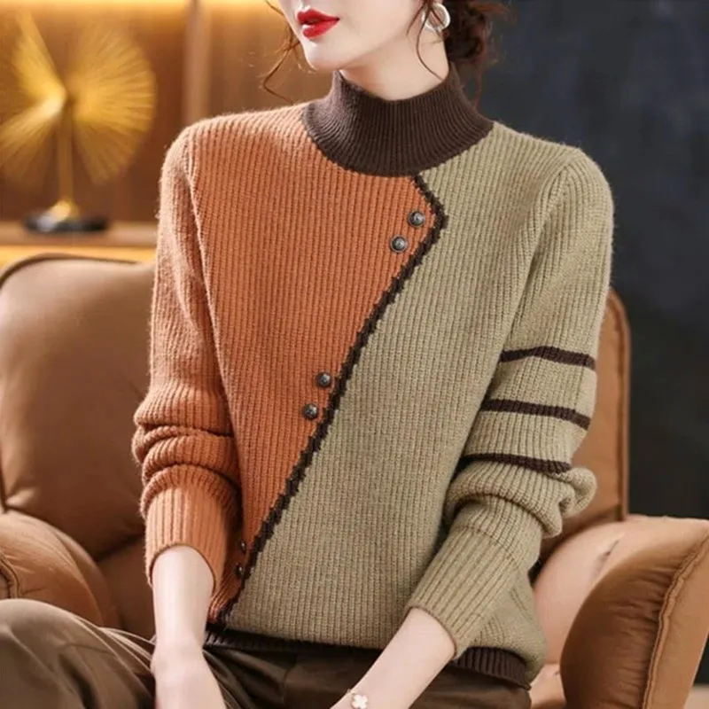 Pull Femme 2024 новый осенне-зимний женский свитер с высоким воротником женские вязаные