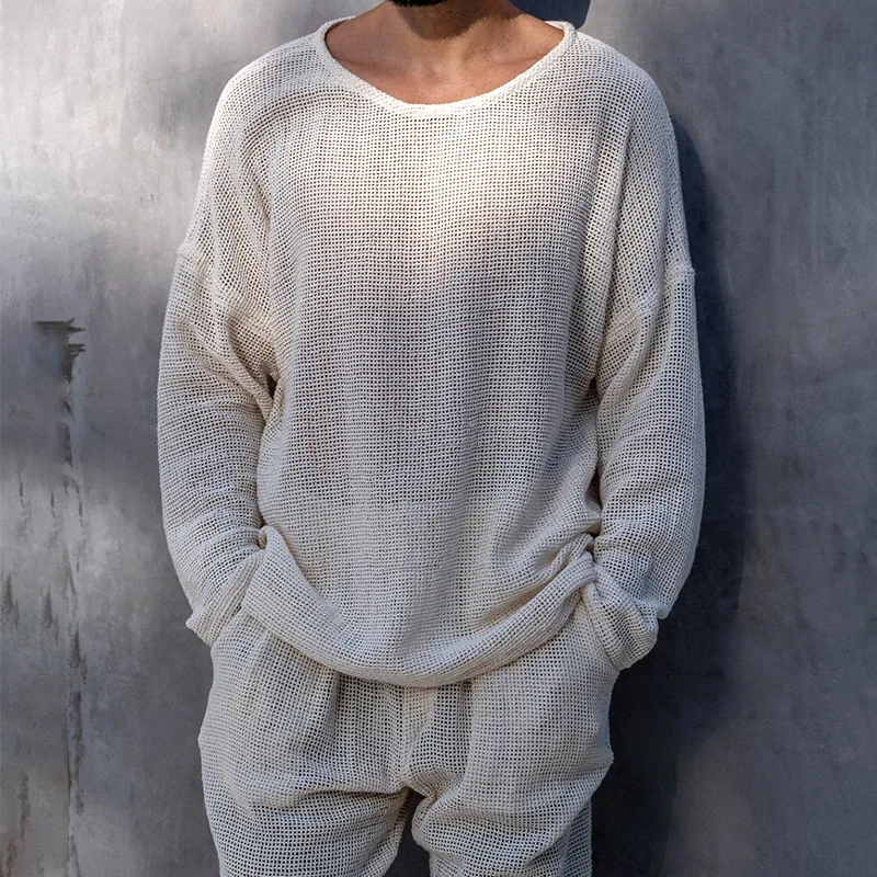 

Мужской свободный трикотажный свитер с длинным рукавом и круглым вырезом