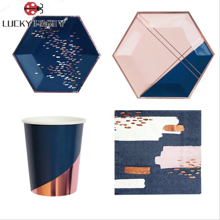 

Золотистая синяя одноразовая посуда для вечеринки, дня рождения, бумажные соломинки/салфетки/чашки/тарелки для детей, украшение на день рож...
