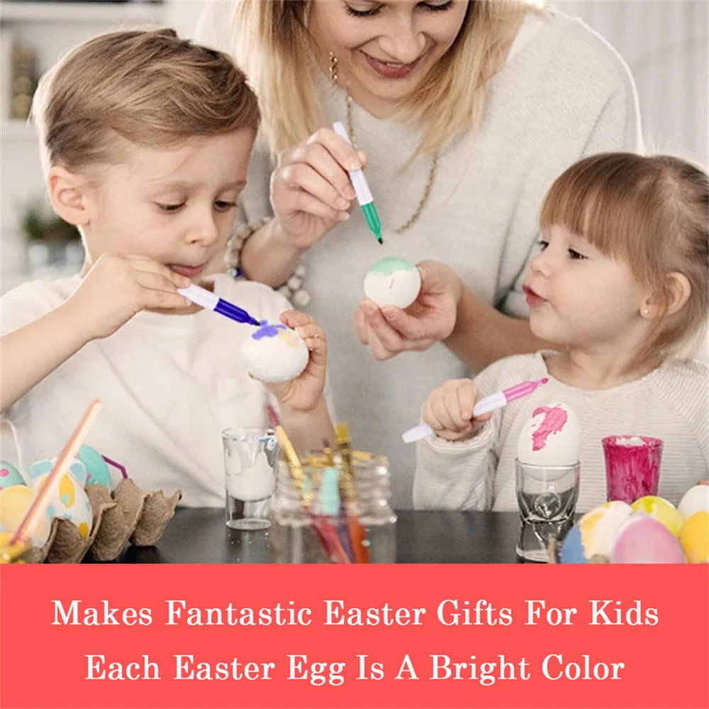 

EZONE 24/36PCS Easter Egg Set DIY 8 Color Marker Pen and 24/36 Egg Creative Painting Home Hanging Pendant Festive Craft Supplies