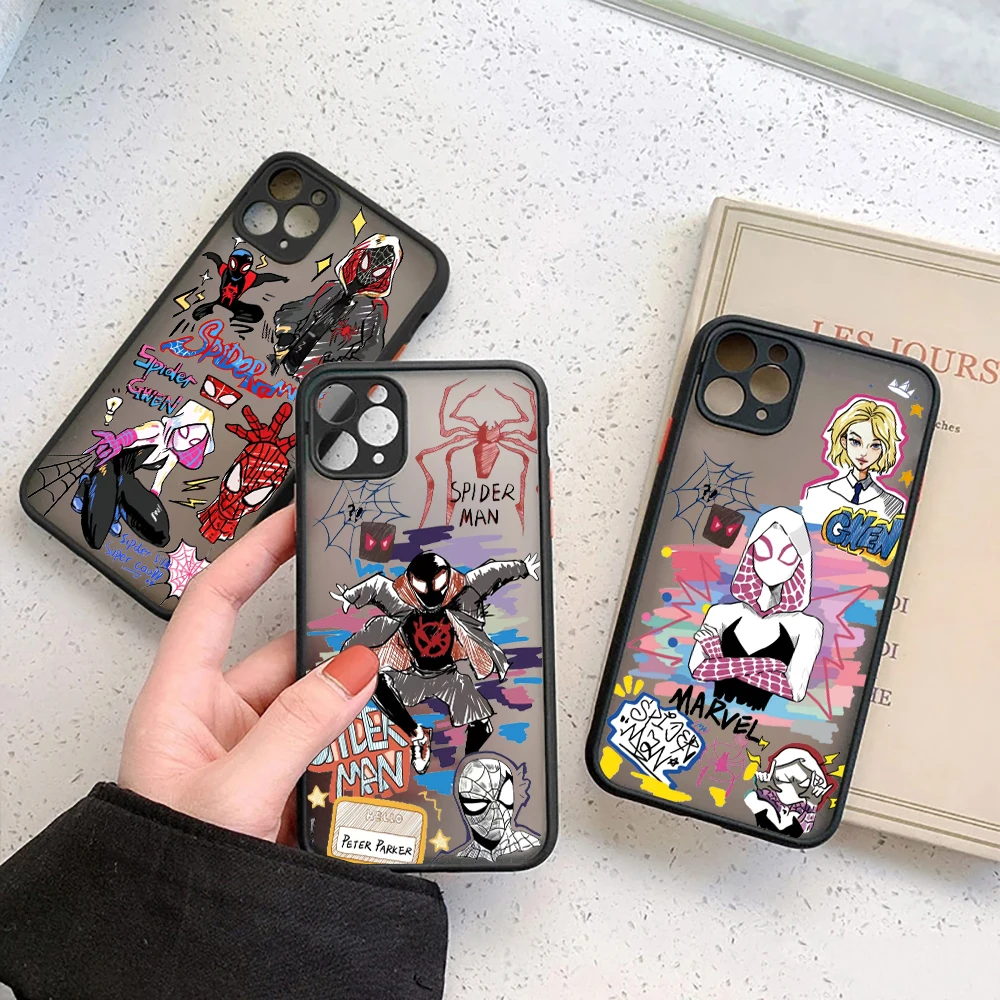 Фото Матовый чехол Spider Gwen Spiderman Miles Morales для iPhone 17E 17 16 16E 15 14 13 12 11 Pro Max 17 Air 7 8 Plus XR XS, защитный чехол-броня №1