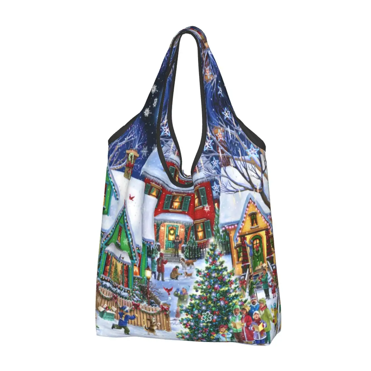 

Funny Christmas Snowman Shopping Tote Bags Portable Gnome New Year Groceries Shopper Shoulder Bag