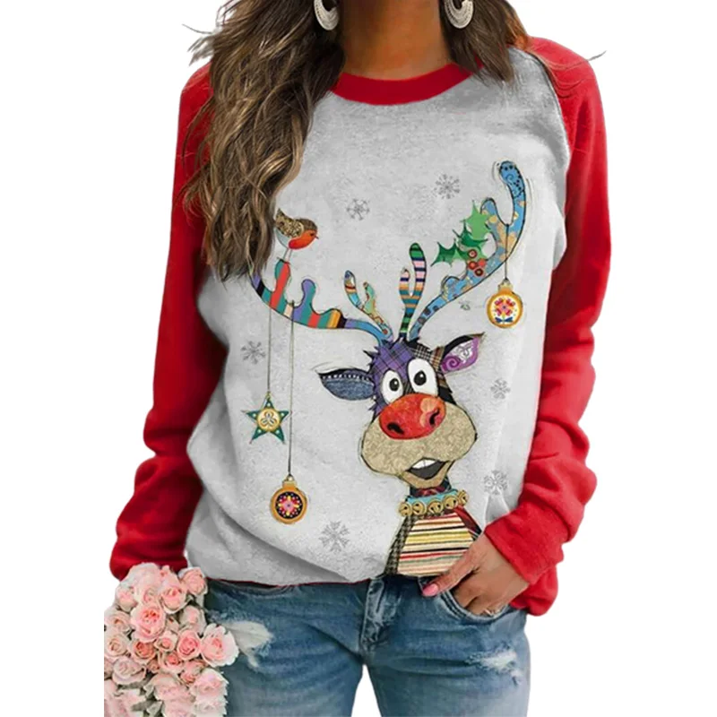 

Christmas T Shirts for Women Kawaii Gnomes Reindeer Graphic T-shirts Long Sleeve Top Raglan Tee Casual Sweatshirt Tunic Pullover