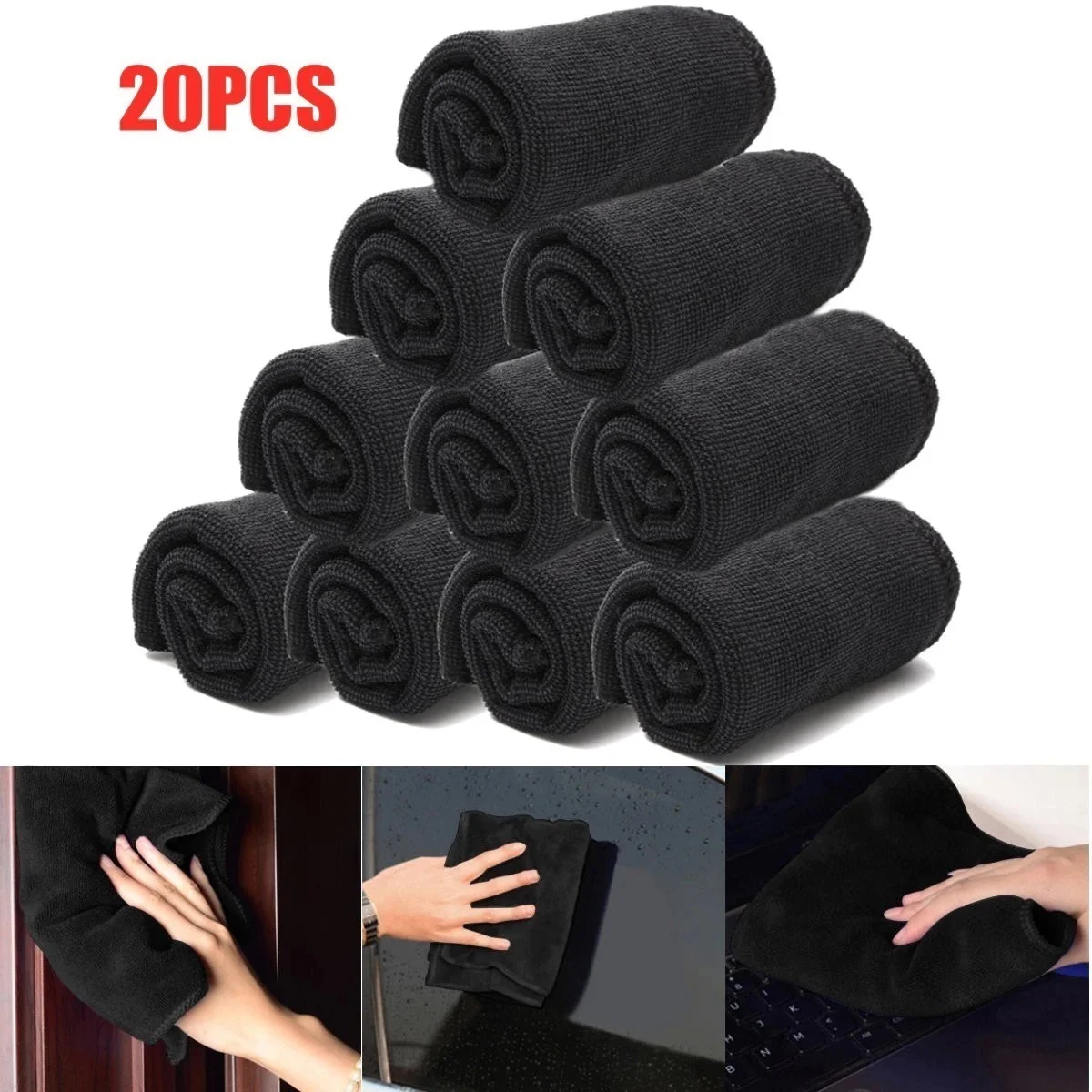 

Free Shipping 20Pcs 30x30cmCar Wash Towels Black Microfibers Auto Detailing Cleaning Soft Cloths Home Window Car Accessories