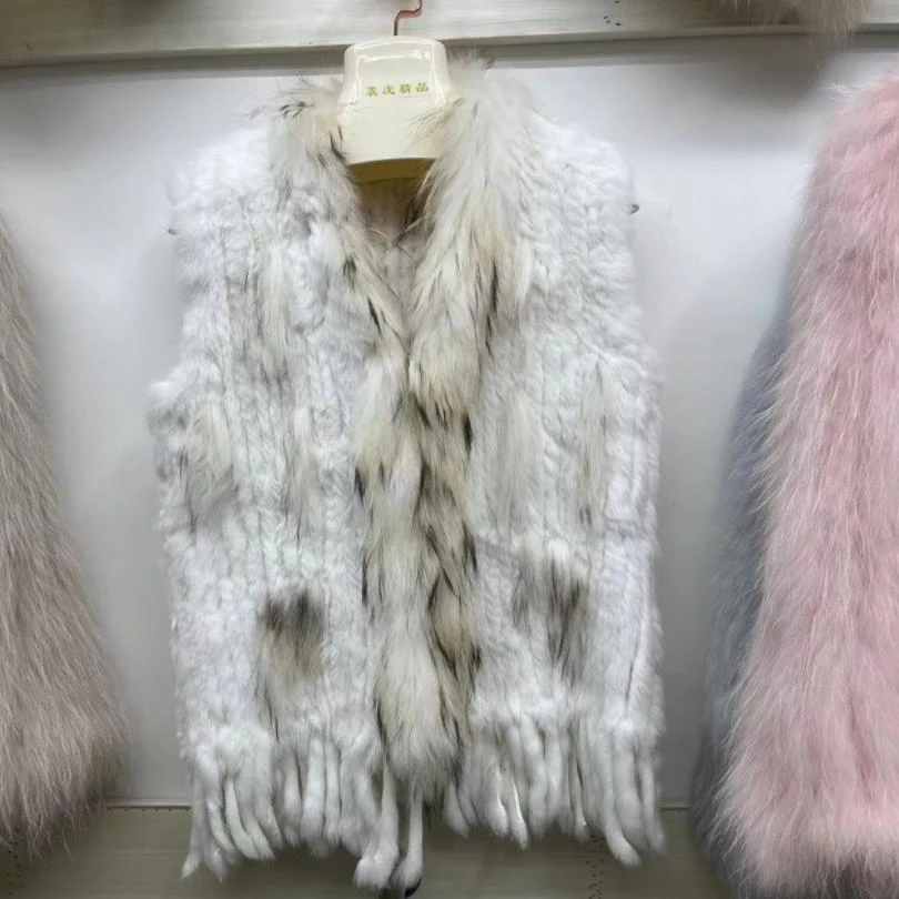 Autumn Winter New Real Rabbit Fur Vests For Women Fashion Chic Woven Warm Sleeveless Fur Jacket Female Waistcoat Fur Coat Y3103
