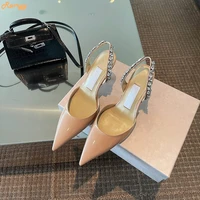 pointed toe high heels crystal bling bling back strap slingback sandals stiletto heel patent leather women sexy banquet pumps