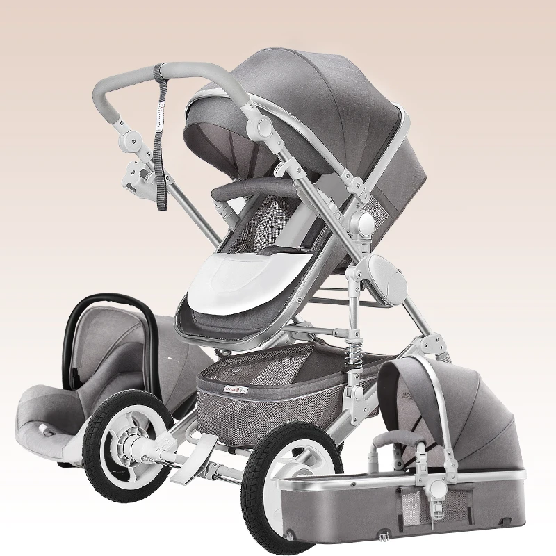 2022 Luxury Baby Stroller 3 in 1 Infant Stroller Set Portable Reversible High Landscape Baby Carriage Trolley Travel Pram 7Gifts