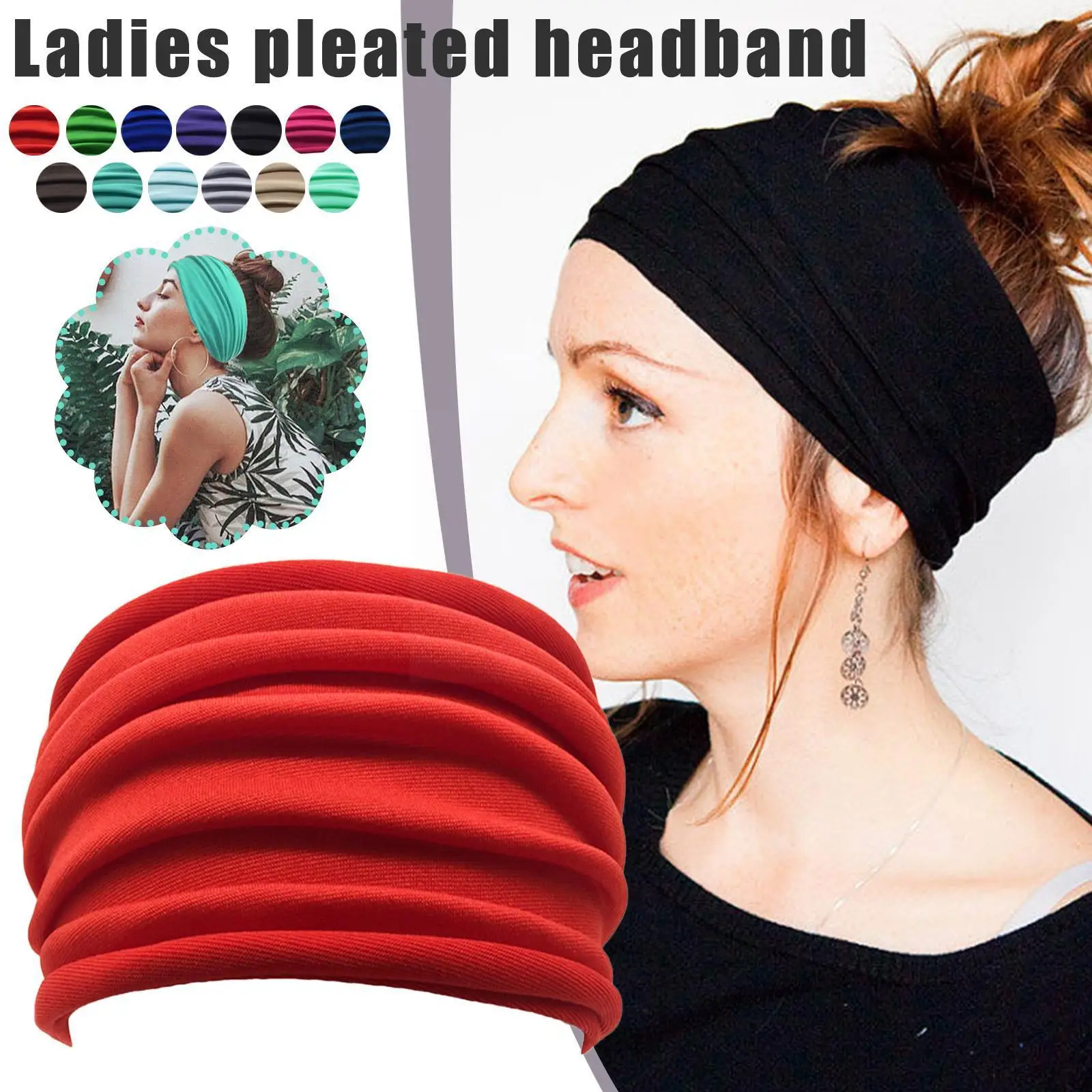 

Женская плиссированная повязка на голову, эластичная широкая повязка на голову, Мягкая повязка на голову с узлом в стиле ретро, подходит для...