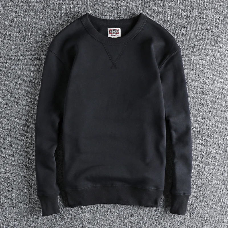 

Autumn Winter New American Retro Solid Color Thick Velvet Sweatshirts Men's 100% Cotton Washed Loose Casua Pullover Sportwear