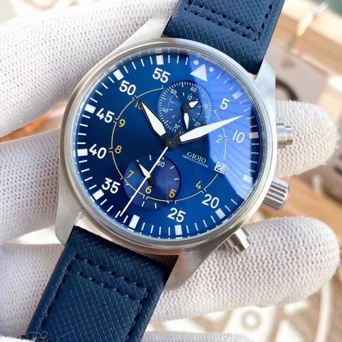 

men automatic mechanical pilots watch black blue canvas leather