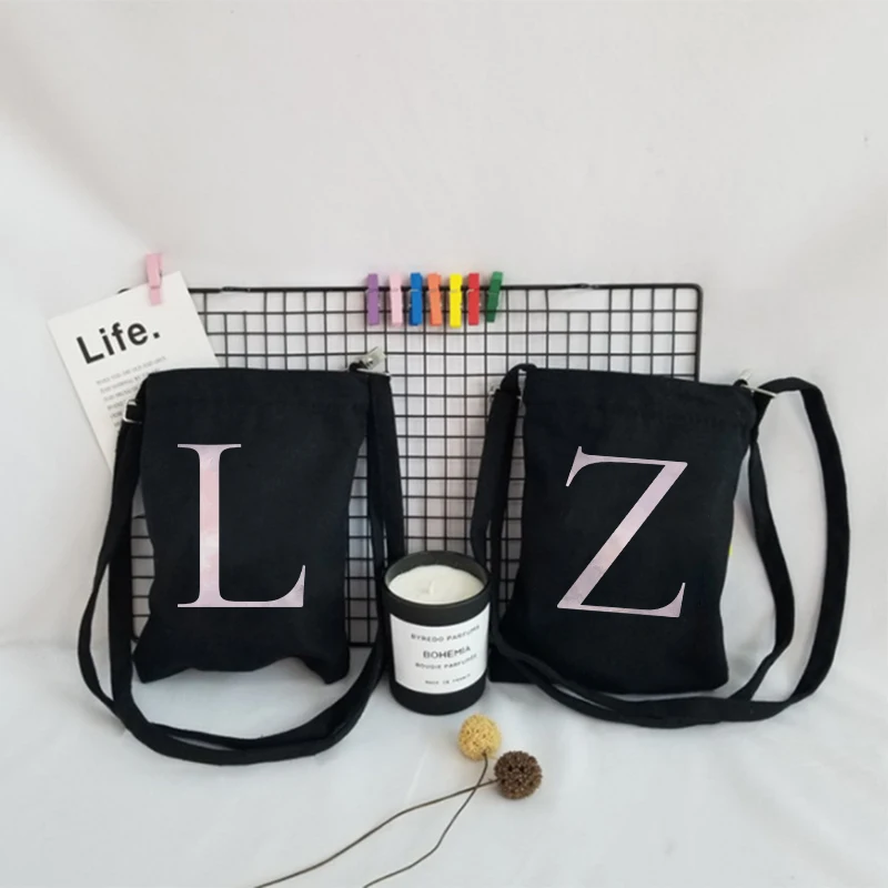 

Grayish Letters Canvas Ladies Handbag Messenger Bag Fashion Phone Key Perfume Hand Cream Ladies Shoulder Bag Storage Bag