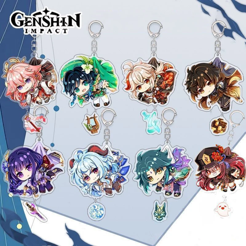 

1pcs 6cm Genshin Impact Keychain Raiden Shogun Hutao Kaedehara Kazuha Xiao Yoimiya Cartoon Pendant Keyring Jewelry Accessories