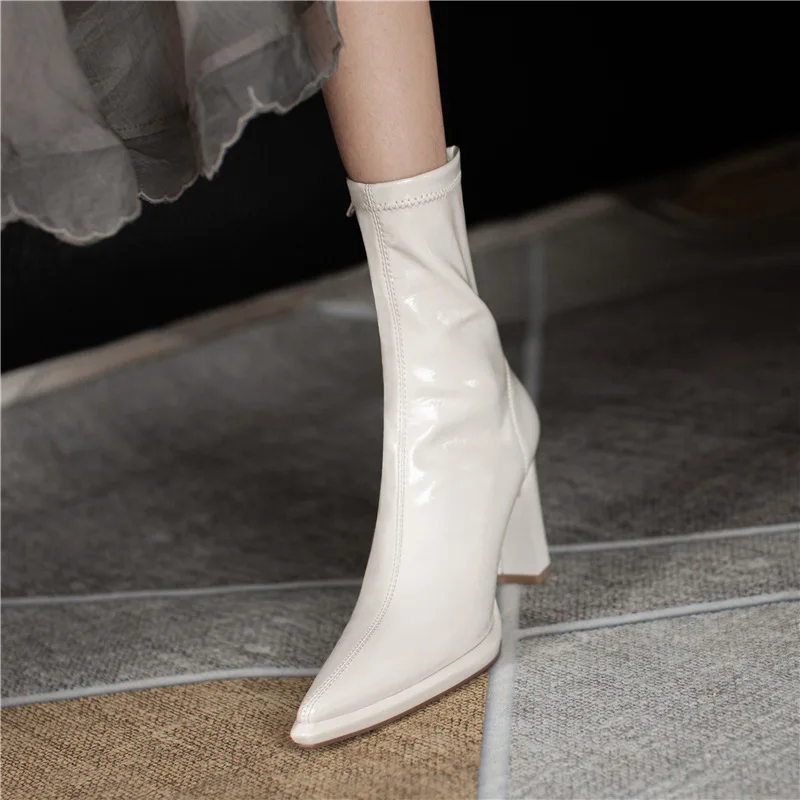 Pointed Toe Chelsea Boot Women High Heels Leather Pumps Boot Short Ankle Shoes Fashion 2022 Autumn Winter Women Shoes