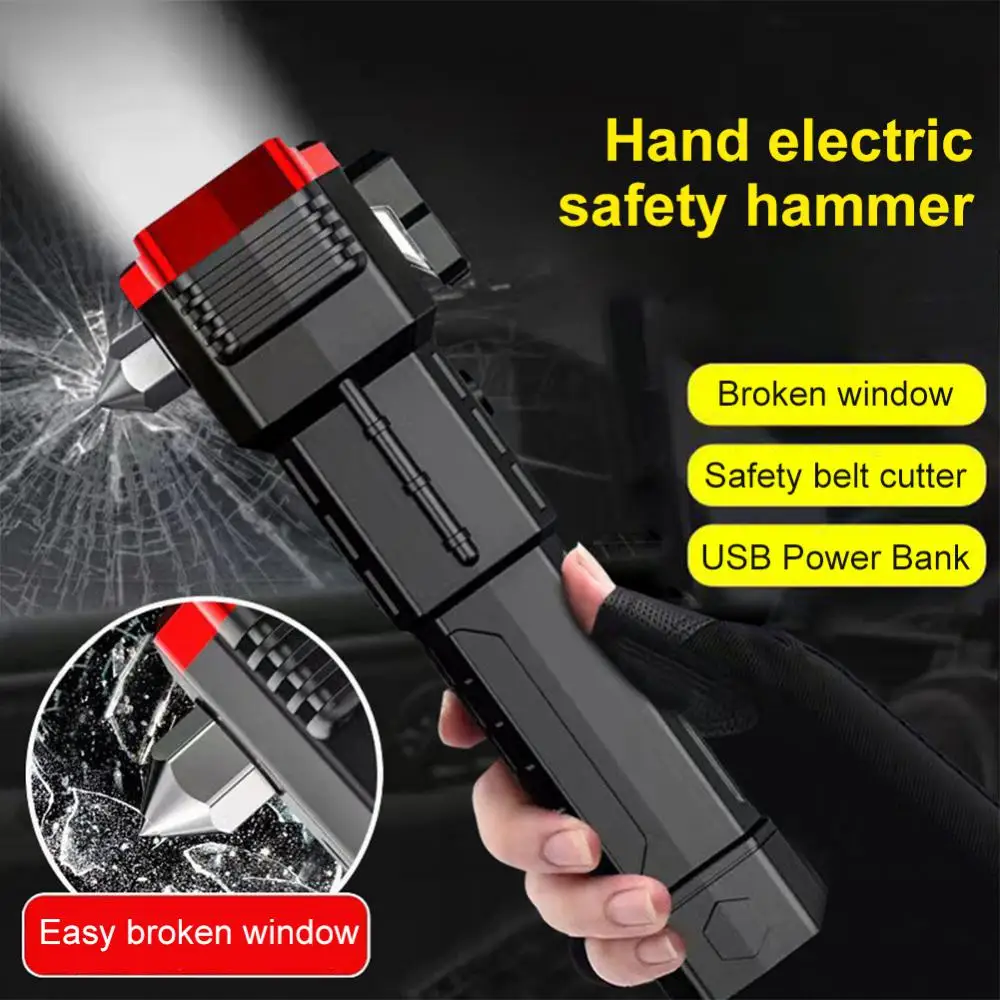 

Multi-functional LED Flashlight With Safety Hammer Car Broken Window Breaker USB Rechargeable IPX5 Waterproof Flashlights