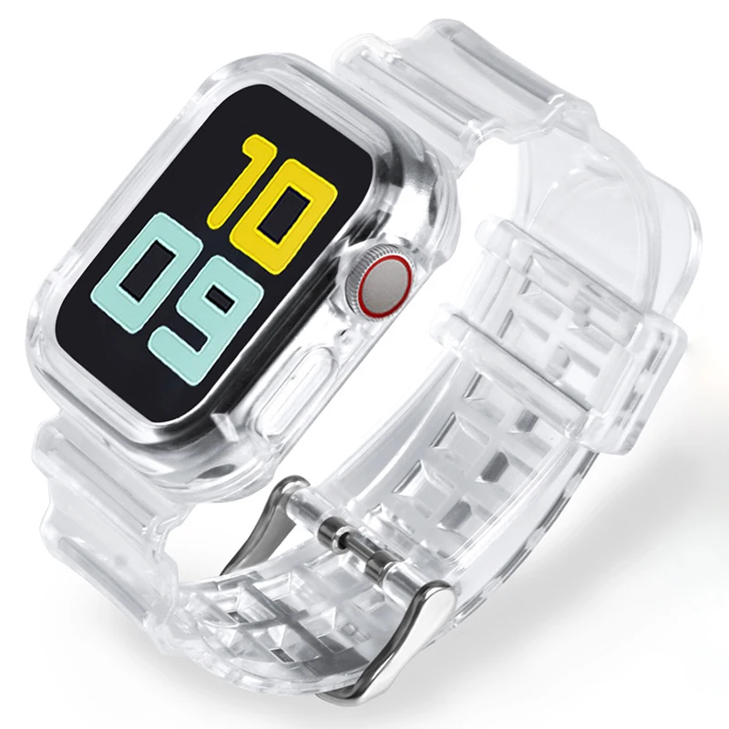 

Clear Case+Band For Apple Watch 45mm 41mm 44mm 40mm 42mm 38mm 49mm Transparent Plastic Strap IWatch Series Ultra 9 8 7 6 SE 5 3