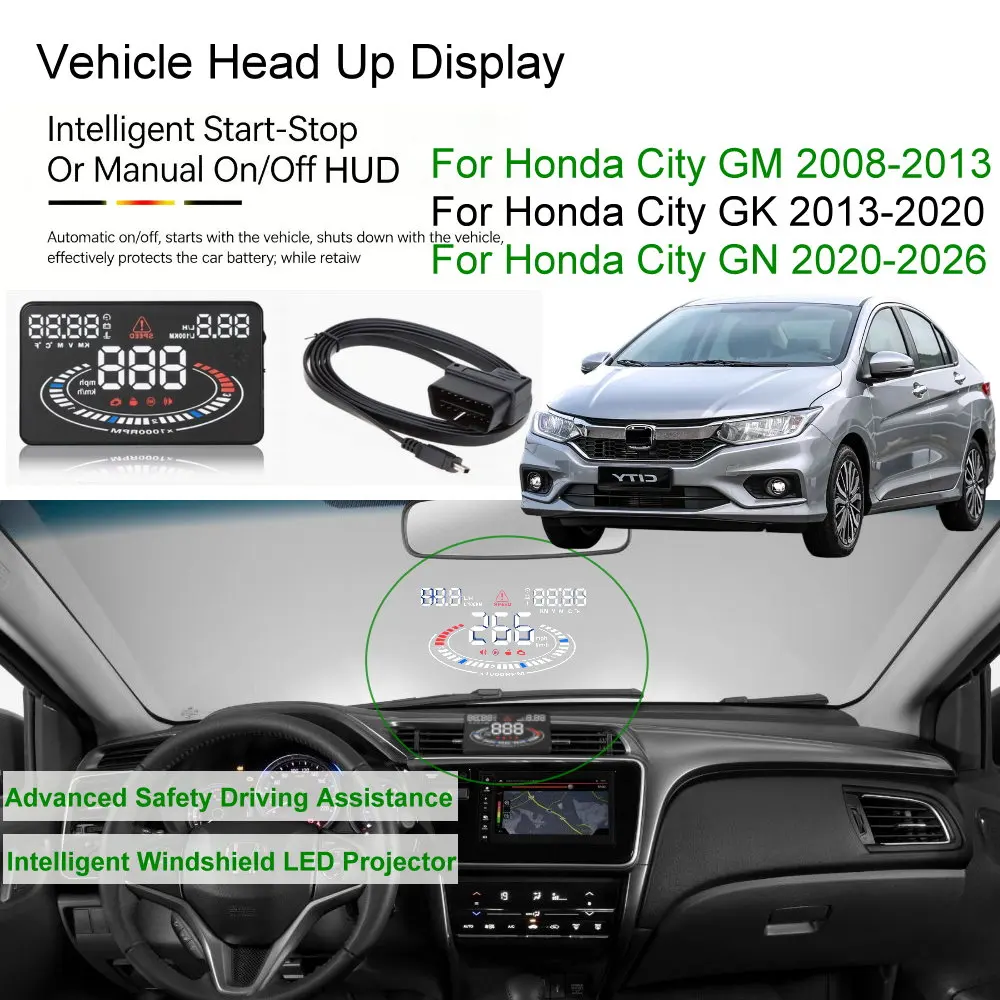 Фото Автомобильный HUD-дисплей (проекционный дисплей) для Honda City GM 2008-2013, GK 2013-2020, GN 2020-2026. Автоэлектроника, аксессуары. №2