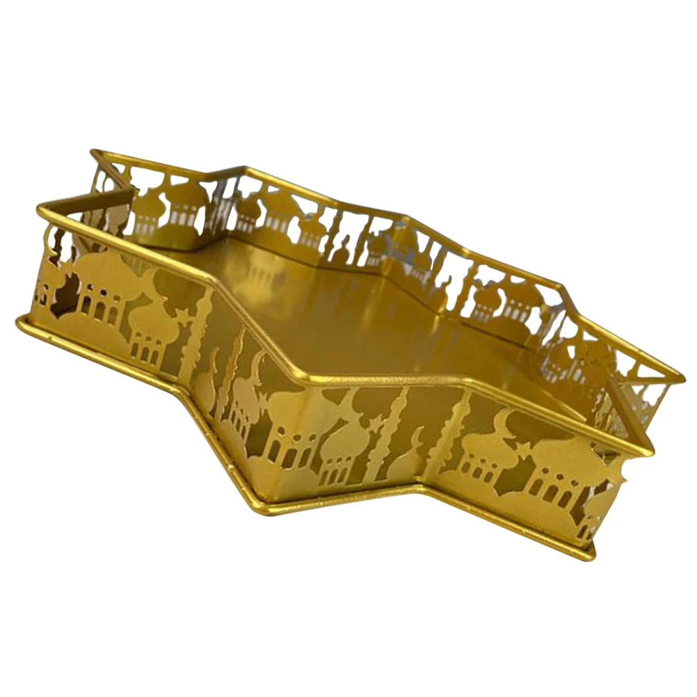 

Dessert Containers Iron Candy Dish Tray Eid Metal Snack Serving Stand 34X34X5CM Ramadan Elements Food Party Golden