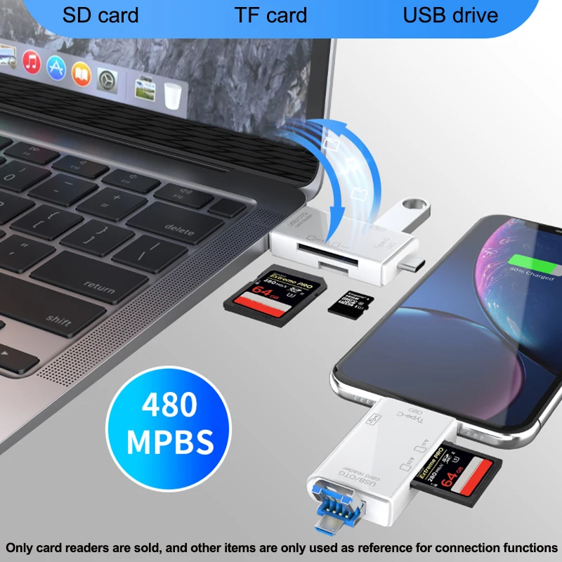 Многофункциональное устройство чтения карт памяти 6 в 1 OTG типа C Micro SD
