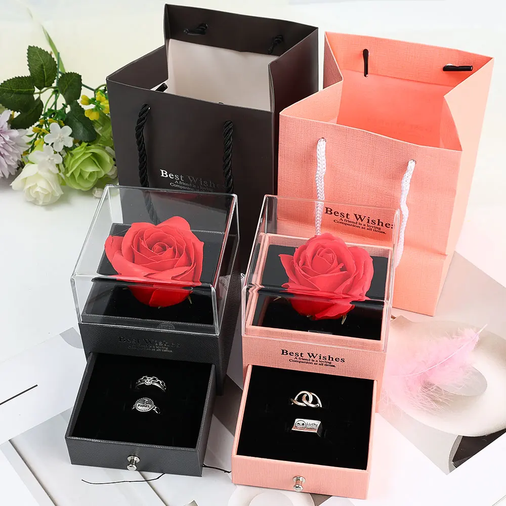 

Lover's Rose Jewelry Gift Box Ring Earrings Necklace Storage Boxes Wedding Valentine's day Artificial Eternal Rose Jewelry Case