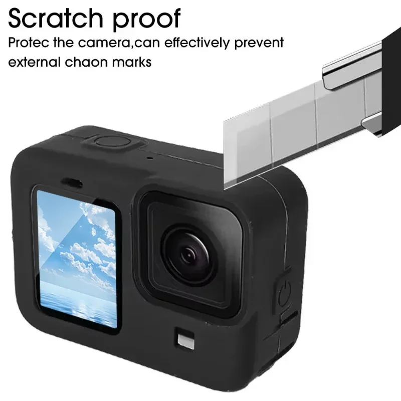 Фото Для GoPro Hero 12 11 10 9 Силиконовый чехол Защитный рукав Ремешок HD Защитная крышка для экрана из закаленного стекла для GoPro 12 Черный №3