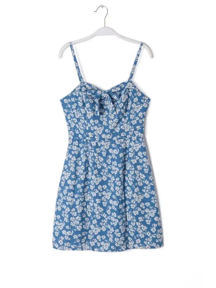 

Летнее платье на бретельках с цветочным принтом, женские облегающие трапециевидные мини-платья с бантом