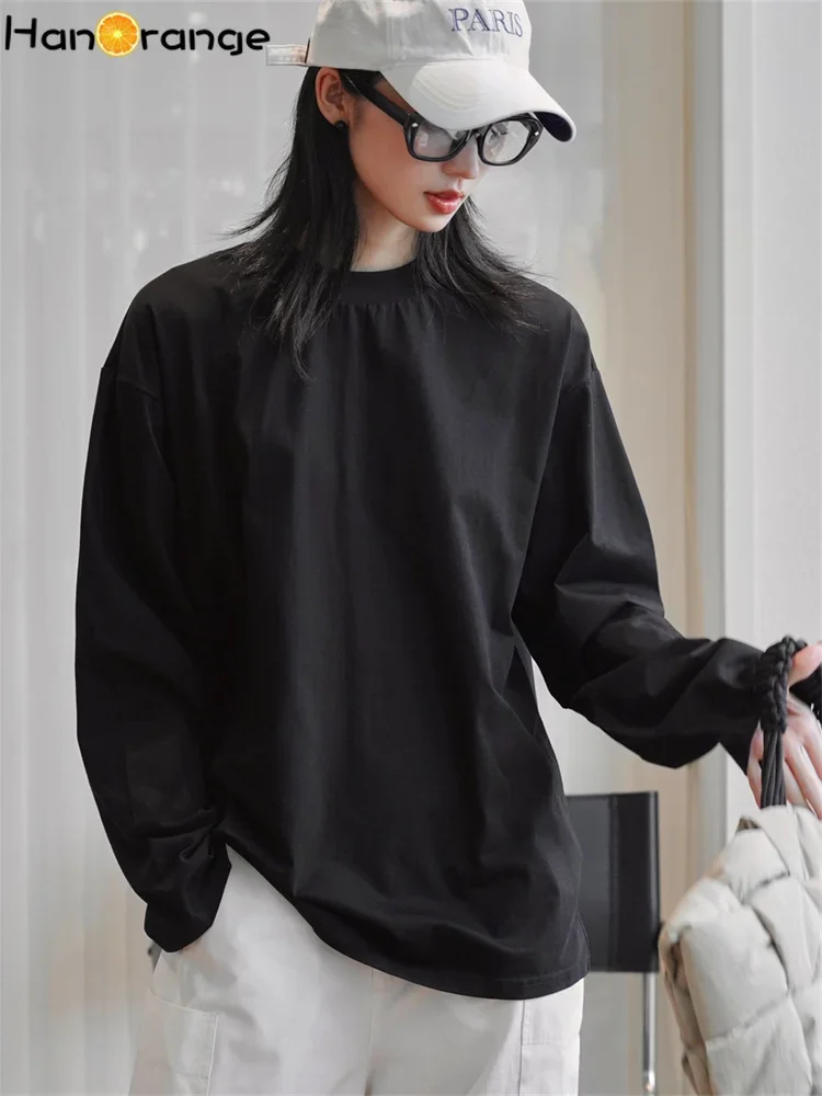 HanOrange 2024 весенне-осенняя простая базовая футболка с круглым вырезом и длинными