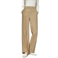 winter high waist wide leg pants for women minimalism office ladies elegant solid suit pant female casual simple brown trousers