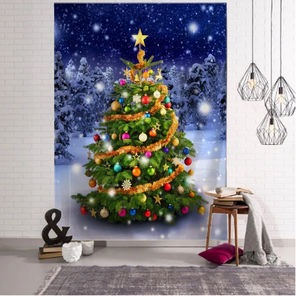 

Christmas tree home decoration tapestry snow wall hanging santa claus new year gift elk tapestry aesthetics