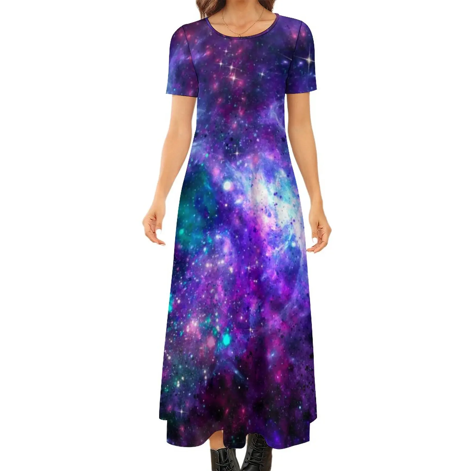 

Fantasy Galaxy Star Dress Cosmic Space Purple Teal Kawaii Maxi Dress Boho Beach Long Dresses Summer Print Big Size Vestido