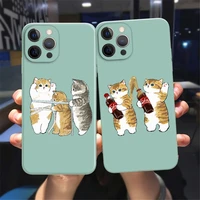 funny cartoon cat phone case for iphone 11 12 13 pro max x xr xs max x 8 7 plus 13mini cute animal cyan soft bumper back cover