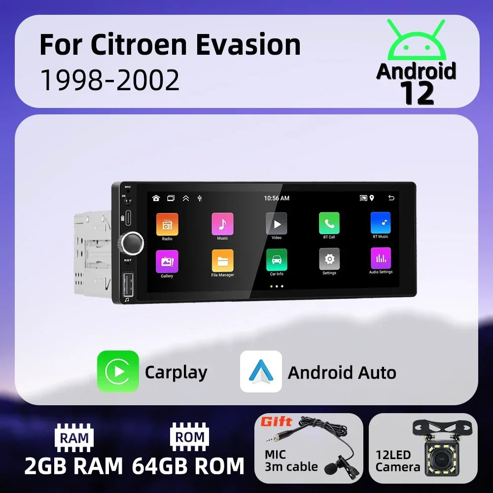 Фото 1Din Carplay Android авто радио Android автомобильный мультимедиа для Citroen Evasion 1998-2002 6,86 