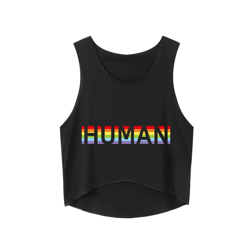 Асимметричный хлопковый кроп-топ ЛГБТ с радужным сердцем и надписью Love футболка