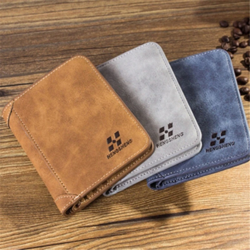 

New Men's Wallet Short Frosted Leather Wallet Retro Three Fold Vertical Wallet Youth Korean Multi-card Wallet 2021 Men Fashion