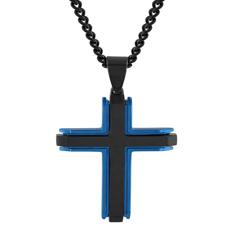 

Черно-синее ожерелье с подвеской-крестом из нержавеющей стали
