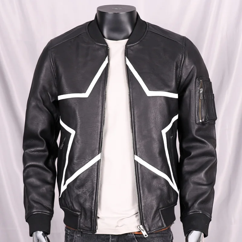 

Men's Genuine Pure And Natural Sheep Skin Leather Jacket Motorcycle Short Thin Leather Jacket Spring /Autumnjacket Coat 4XL 5X
