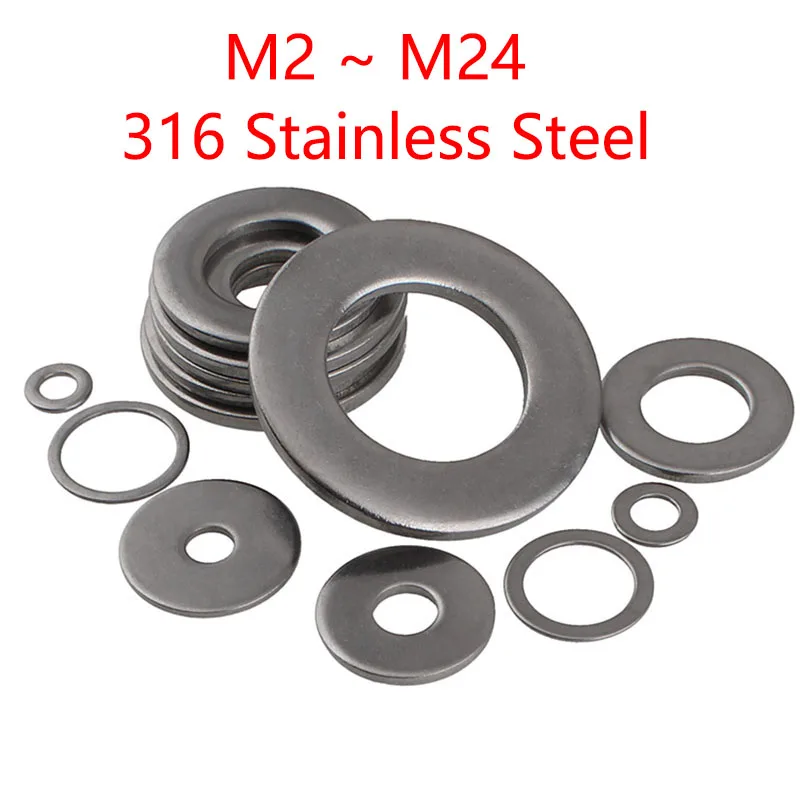 

10Pcs M2 M2.5 M3 M4 M5 M6 M8 M10 M12 M14 M16 M20 M22 M24 316 Stainless Steel Flat Washer Plain Gasket Pad