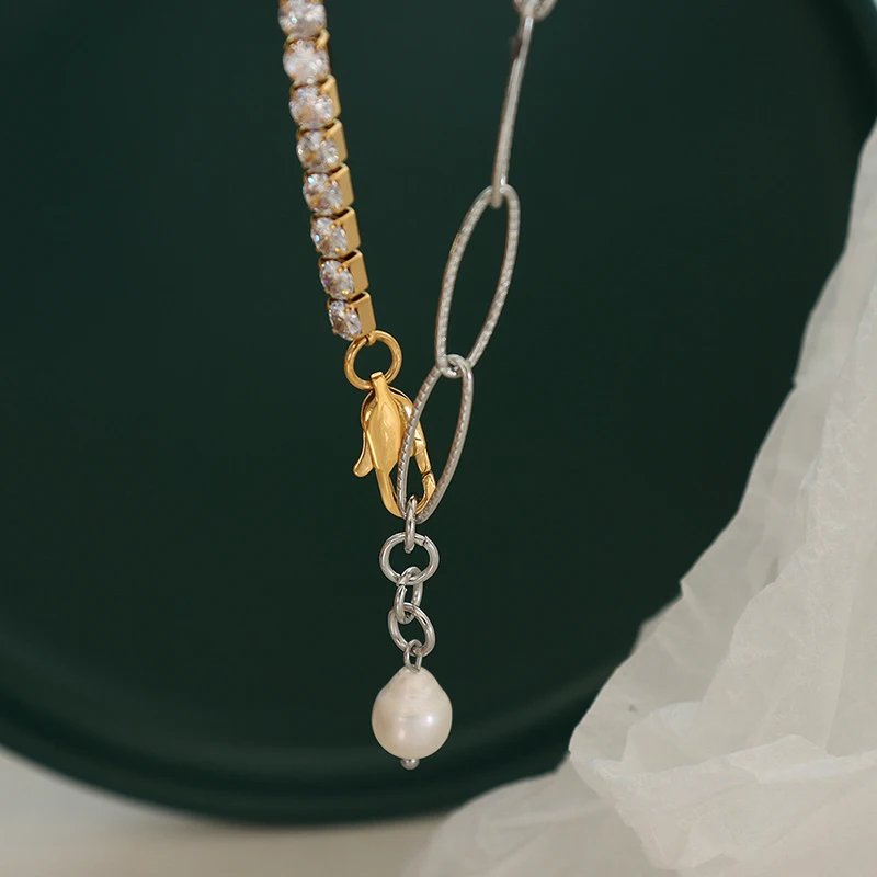 

NEW IN Splice Necklace Set with Zircon Freshwater Pearl Pendant Necklace Women's High Quality Jewelry