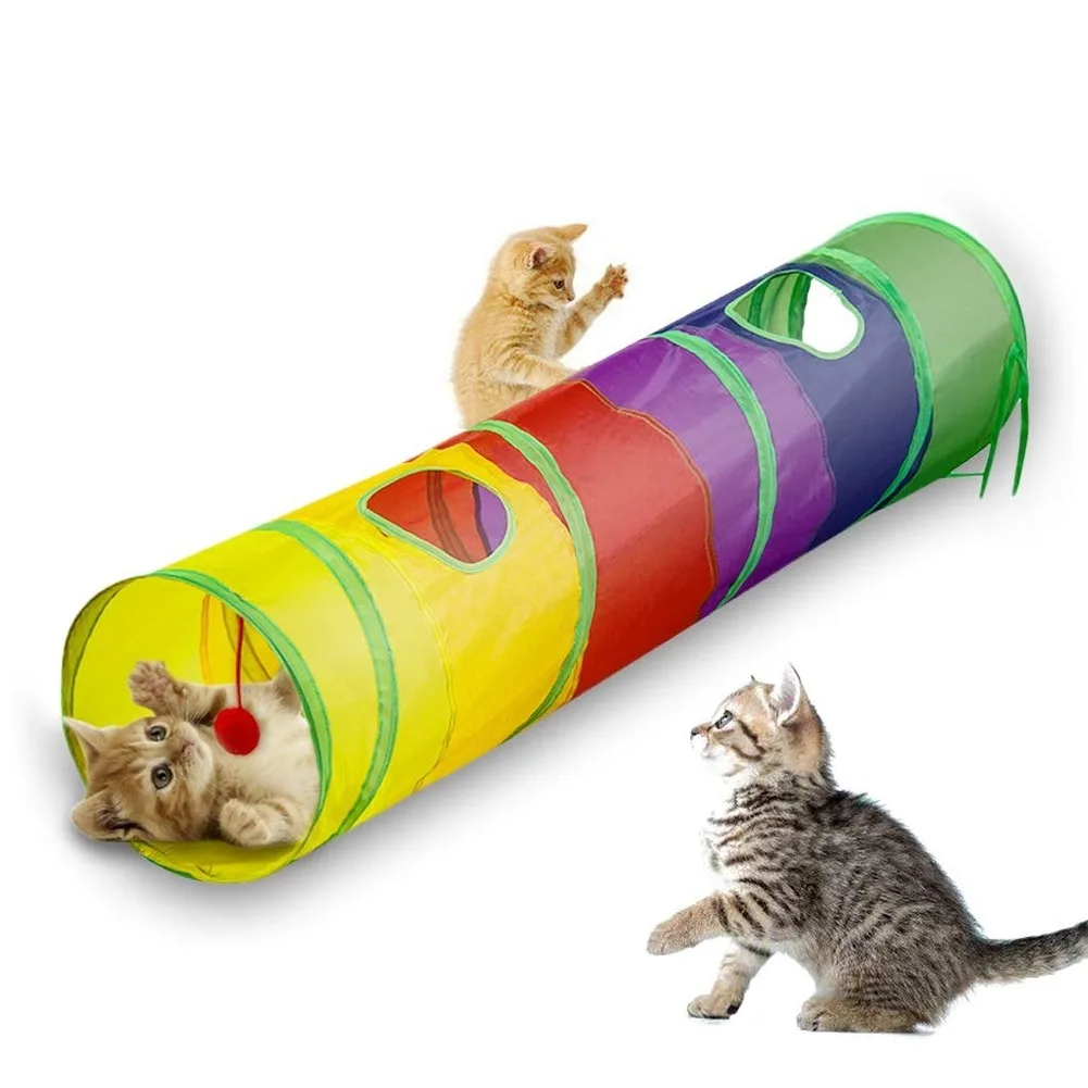 Cat Tunnel Pet Tube Collapsible Play Toy Indoor Outdoor for Puzzle Exercising Hiding Training and Running with Fun Ball 2 Hole