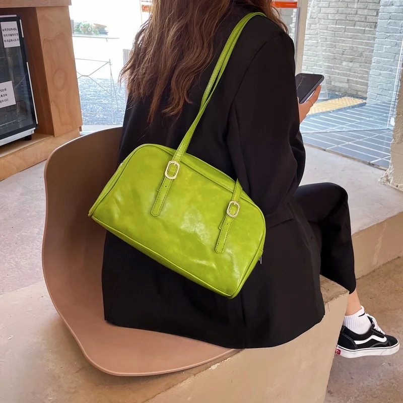 

Fashion Women Green Big Shoulder Bags PU Leather Female Purse Handbags Large Capacity Ladies Daily Small Casual Tote Bolso Mujer