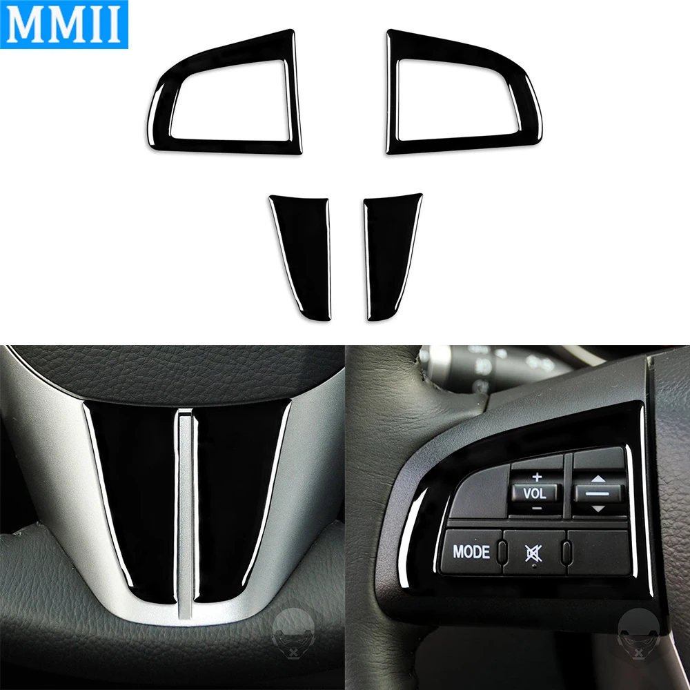 

4 Pcs For Mazda 3 Axela 10-13 Mazdaspeed 3 Piano Black Steering Wheel Button Frame Plastic Plate Suit Cover Car Interior Sticker
