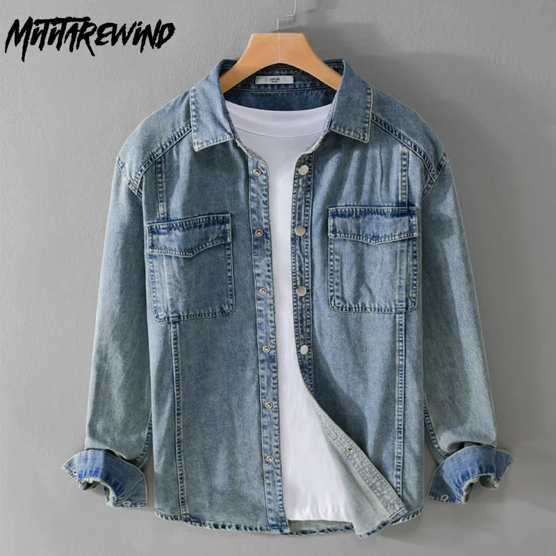 Рубашка мужская джинсовая с длинным рукавом блуза из денима в стиле ретро