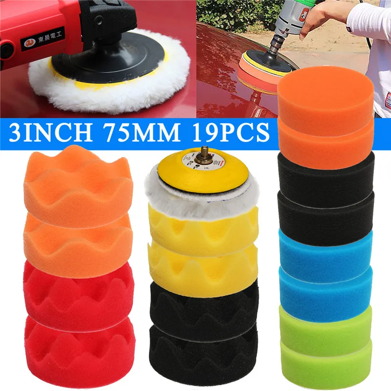 

18Pcs Buffing Sponge Pad Set Polishing Waxing Pad Kit With Drill Adapter 3 inch Polisher Pad Adhesive Car Repair Cleaning Tool